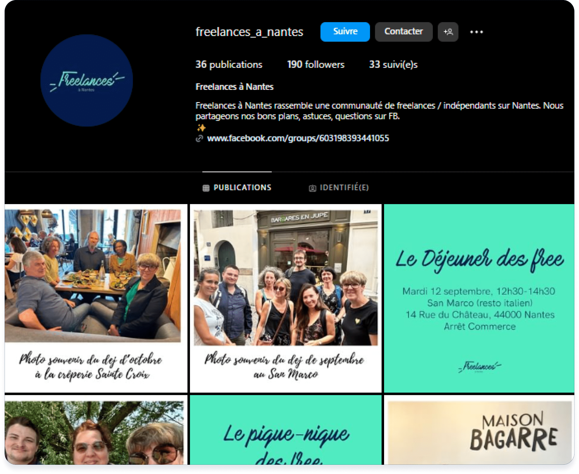 page Instagram des freelances à Nantes